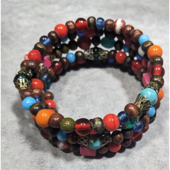 Bohemian Rainbow Festival Beaded Coil Bracelet - Picture 7 of 10